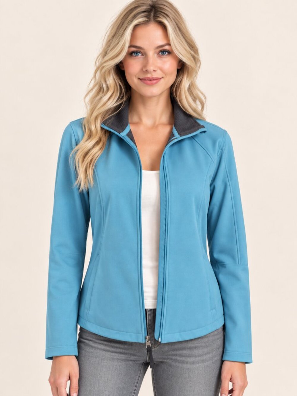 Lands' End Sea Blue Fleece Lined Softshell Full Zip Jacket L 14-16 NWT